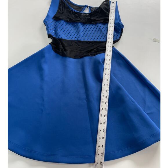 Gracia Dress Womens Medium Blue Black Mesh Rhinestone Studded Fit Flare Mini - Picture 7 of 10
